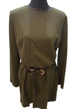 MICHAEL KORS Olive Boat Neck L/S Exposed Zipper Dress w/Removable Belt ( XL) NWT